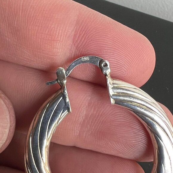 Vintage Sterling 925 Silver Hoop Earrings, Sculptural - Picture 4 of 4